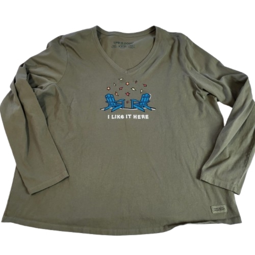 Life is Good Long Sleeve Crusher Vee Adirondack I Like It Here Graphic Tee XXXL